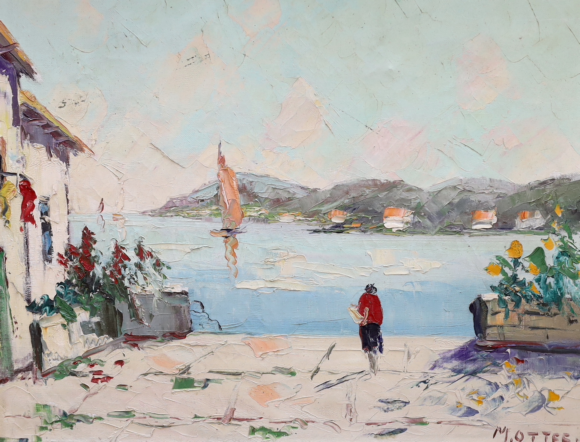 Marc Ottee (Dutch, 1898-1982), oil on canvas, Italian lake scene, signed, label verso, 39 x 49cm